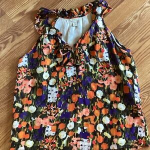 J. Crew Multicolor Ruffle Neck Blouse